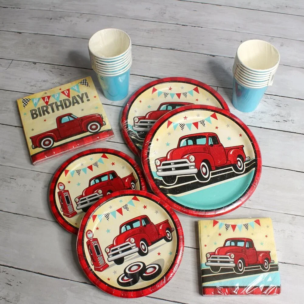 Vintage Pickup Truck Paper Plates Cups Party Supplies All Occasion Birthday